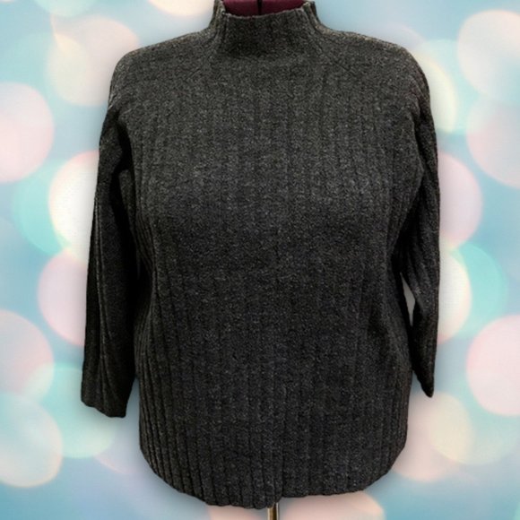 Lane Bryant Women’s Black Fuzzy Mock Turtleneck Ribbed Sweater Size 14/16 - Picture 1 of 5